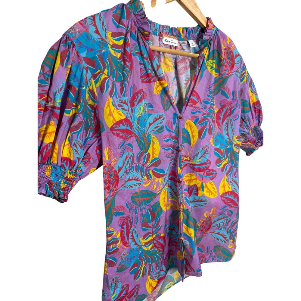 Robert Graham Balloon Sleeve Tropical Blouse Medium